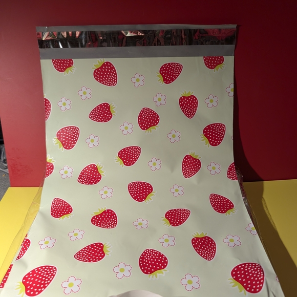 10 Huge 10x13 Strawberry Print Poly Mailers With 10 Thank You Stickers - Picture 4 of 7